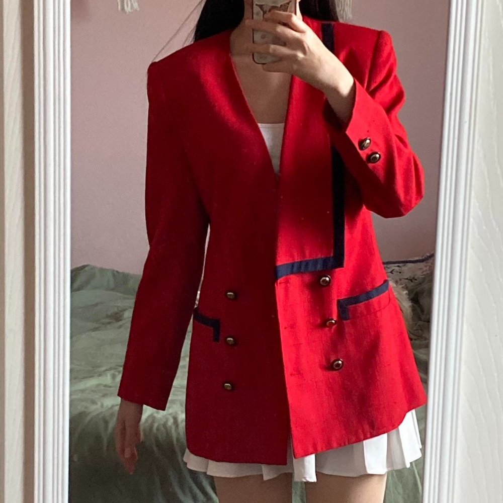 Size 4- 80s Vintage Stirling Cooper Red Black lined blazer